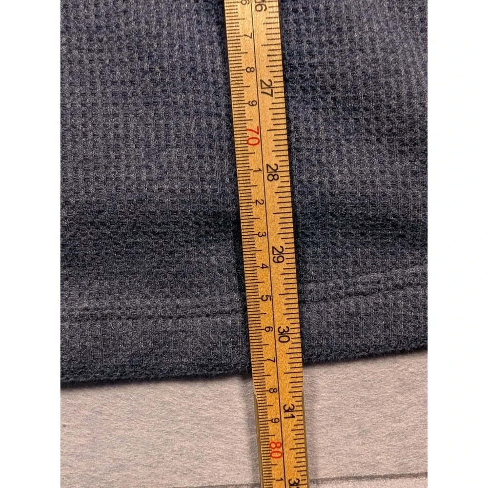 LL Bean Henley Mens Large Navy Blue Fleece Lined Waffle Knit Good